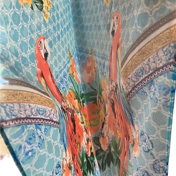 Ranee’s NWT M Blue Resortwear Beach Flowy Beaded Léopard Parrot Print Swim Cover - Picture 6 of 8